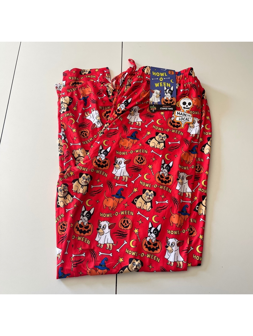 Main And Local Men's Size Large Dog Print Halloween Lounge Jogger Pajama Pants